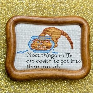 Framed Cat Embroidery Art
